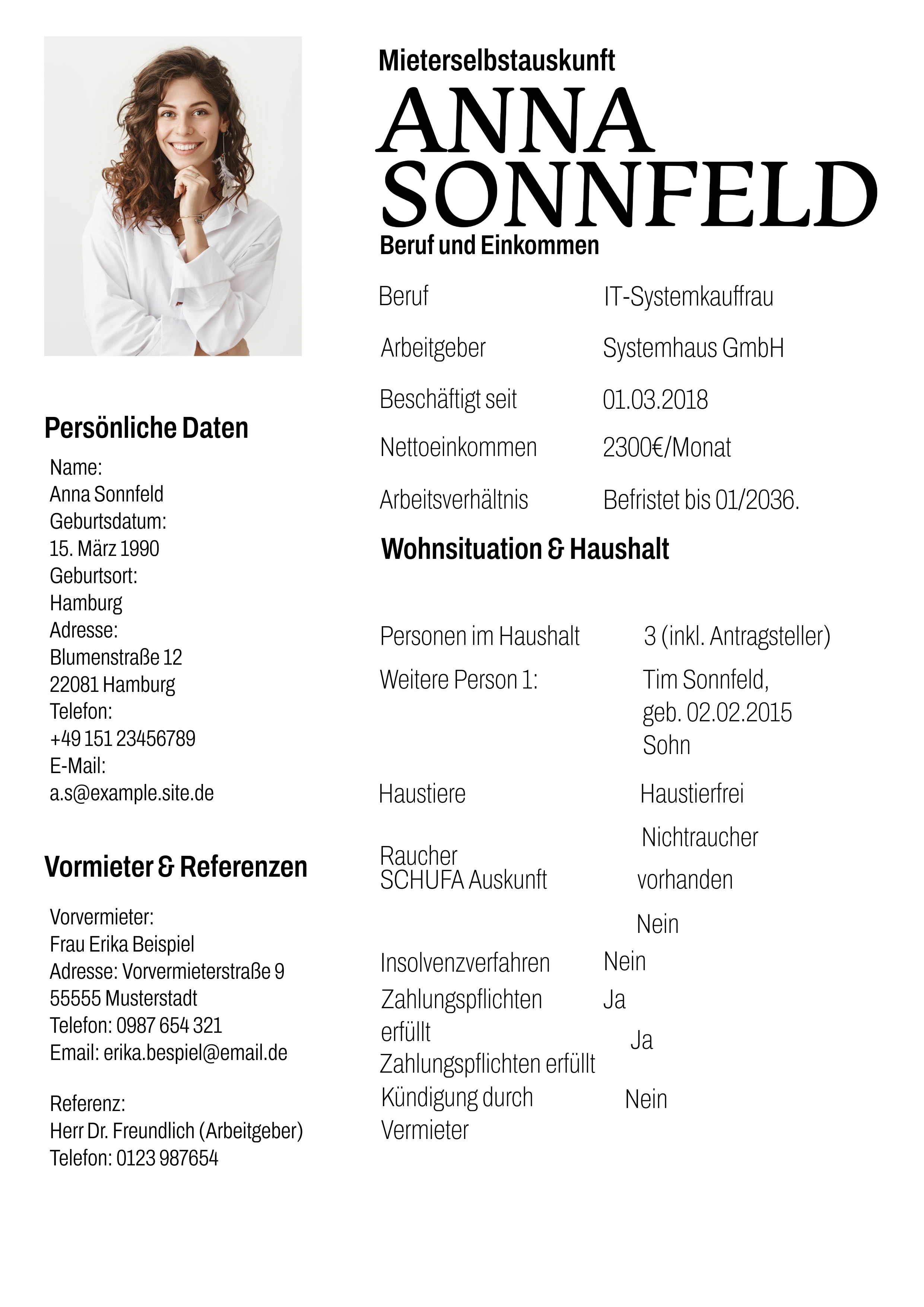 Beispiel Mieterselbstauskunft PDF